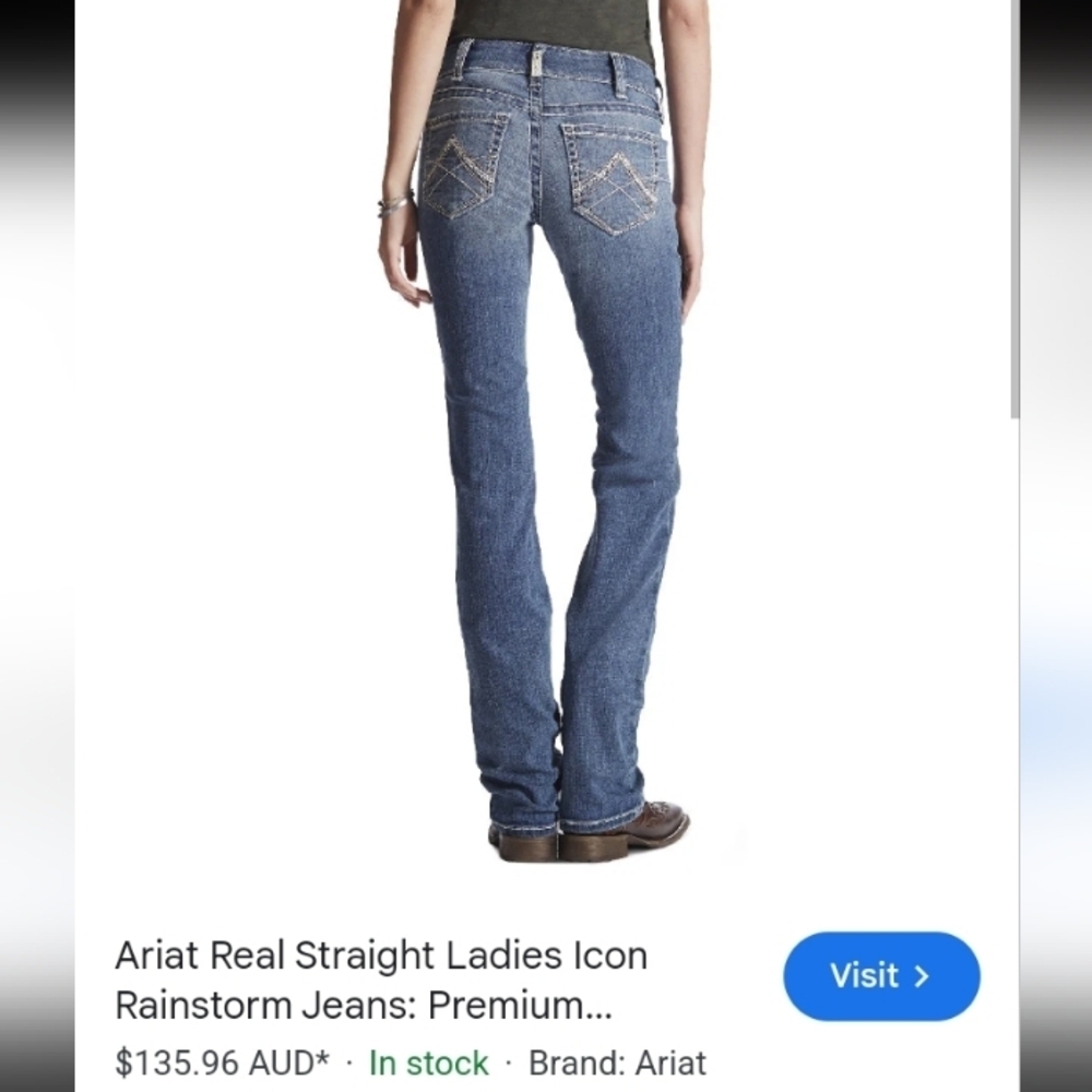 Ariat R.E.A.L. Denim Rainstorm Straight Leg Western Utility Boho Casual Jean 27